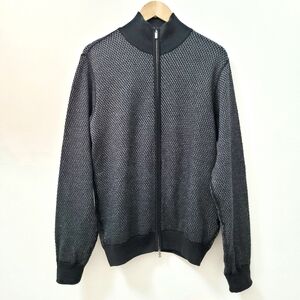 ARMANI COLLEZIONI Birdseye Men's Zip Up Wool Cardigan Black Gray Sweater Medium